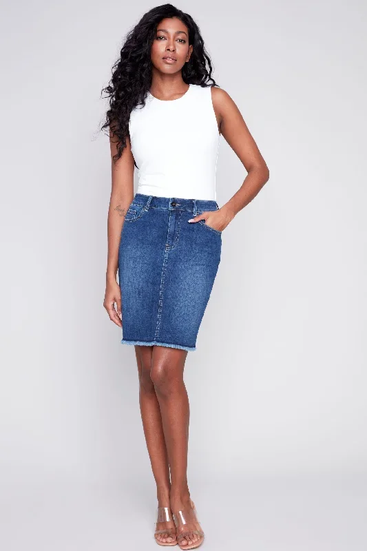 FRAYED HEM DENIM SKIRT