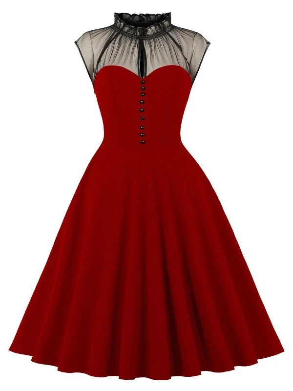 1950s-patchwork-flying-sleeves-swing-dress