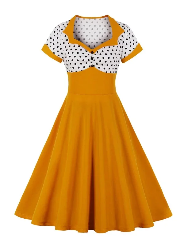 1950s Polka Dot Patchwork Swing Dress