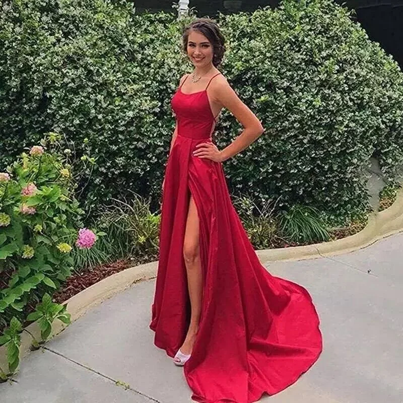 FashionSierra - Burgundy Halter Neck Prom Dresses