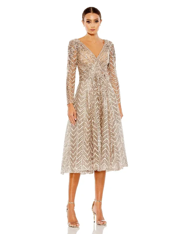 Embellished Long Sleeve Wrap Over Dress