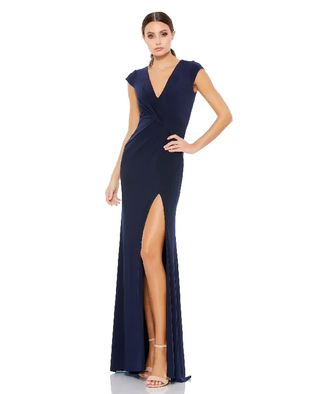 V-Neck Ruched Jersey Gown