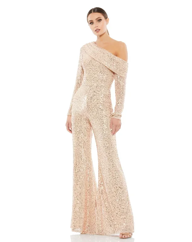 Sequined Drop Shoulder Long Sleeve Jumpsuit