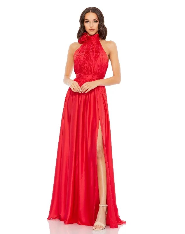 Soft Tie Halter Neck High Slit Gown