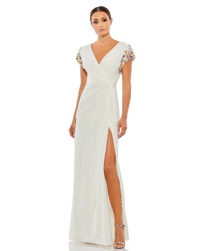 Embellished Sleeve Jersey Wrap Gown - FINAL SALE