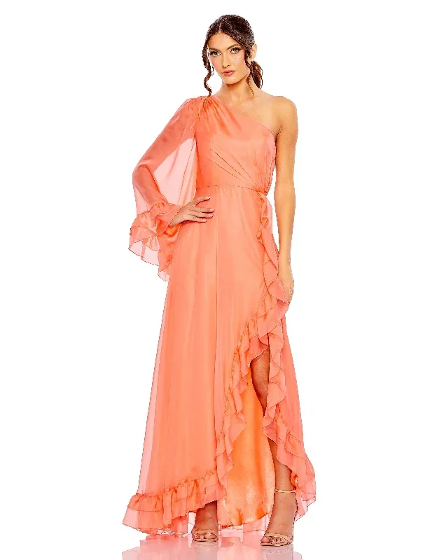 One Sleeve Ruffled Hem Gown