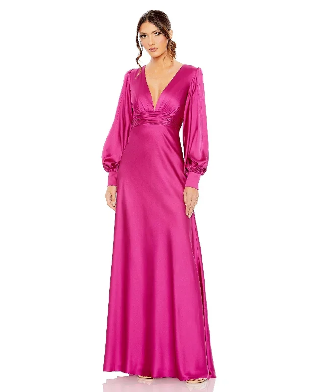 Charmeuse Bishop Sleeve V Neck Gown