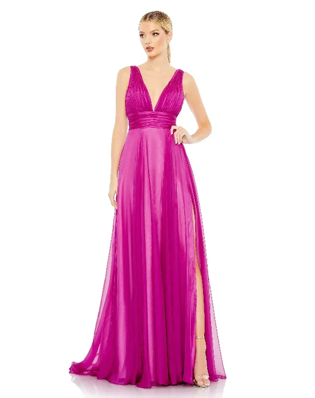 Draped Sleeveless V Neck Flowy Gown