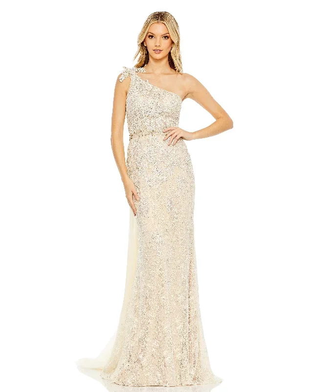 Lace One Shoulder Train Gown