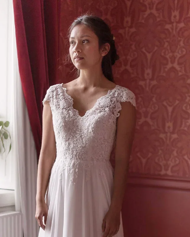 a-line-cap-sleeves-white-chiffon-wedding-dress-with-lace