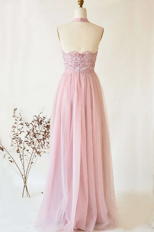 a-line-halter-pink-lace-long-bridesmaid-dress