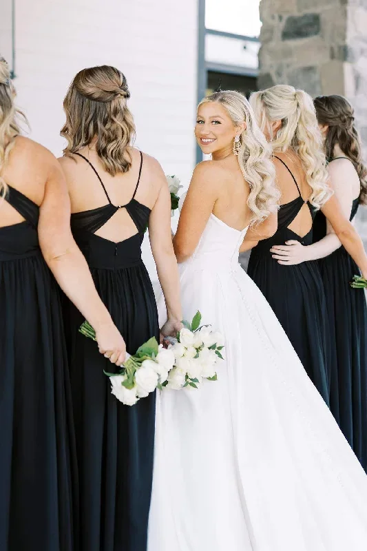 a-line-straps-black-v-neck-long-bridesmaid-dress