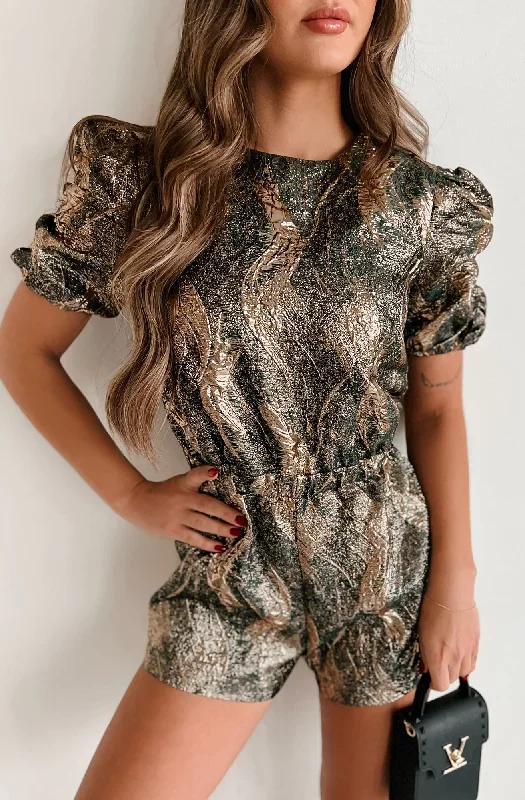 Already Won Metallic Romper (Dark Green)