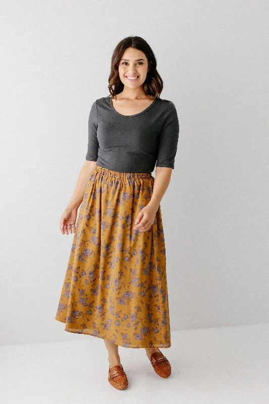 'Arabella' Rose Print Maxi Skirt in Dark Goldenrod FINAL SALE