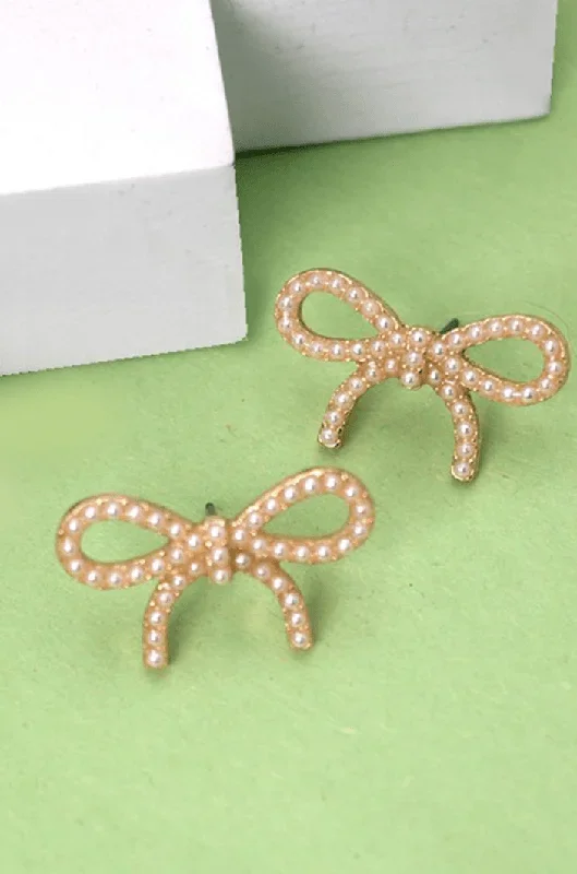 Aren't You Cute Bow Earrings - Pearl Gold