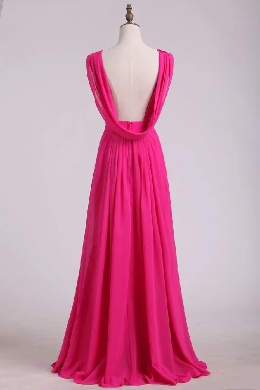 backless-hot-pink-v-neck-chiffon-bridesmaid-dress