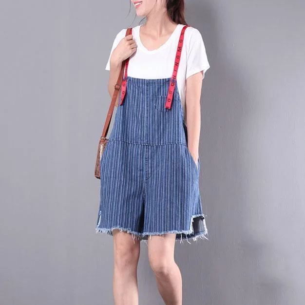 baggy casual blue striped cotton hot pants plus size jumpsuit jeans