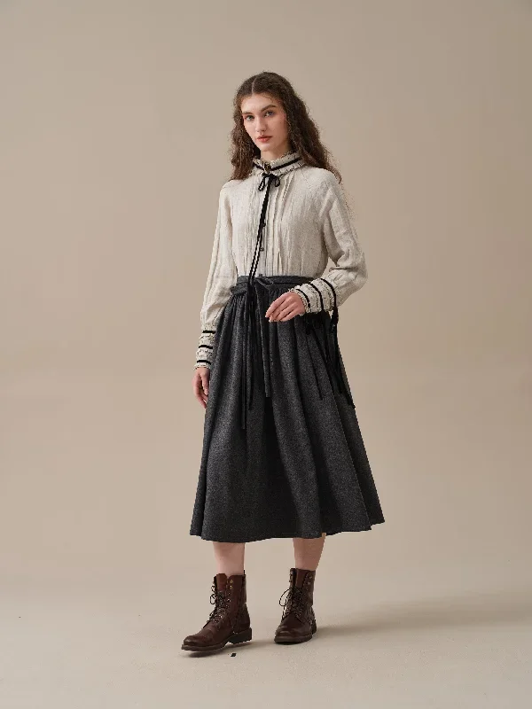 belted-wool-skirt-gray-skirt-pleated-wool-skirt-midi-wool-skirt-vintage-skirt-winter-warm-skirt-pockets-skirt-linennaive