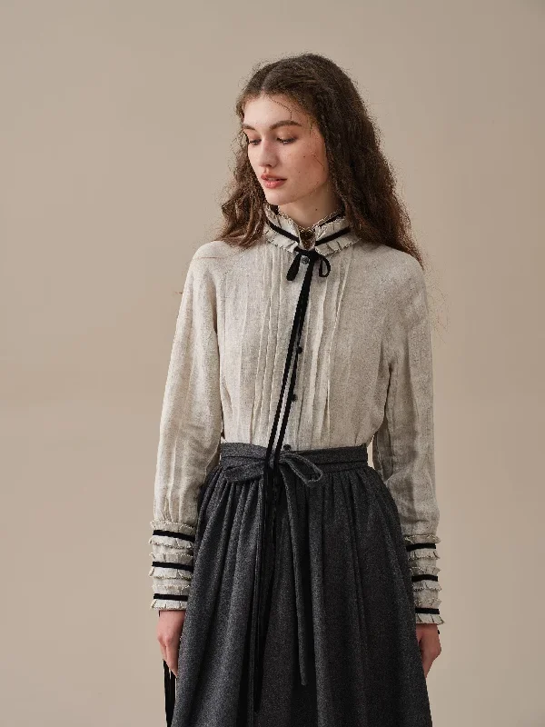 belted-wool-skirt-gray-skirt-pleated-wool-skirt-midi-wool-skirt-vintage-skirt-winter-warm-skirt-pockets-skirt-linennaive