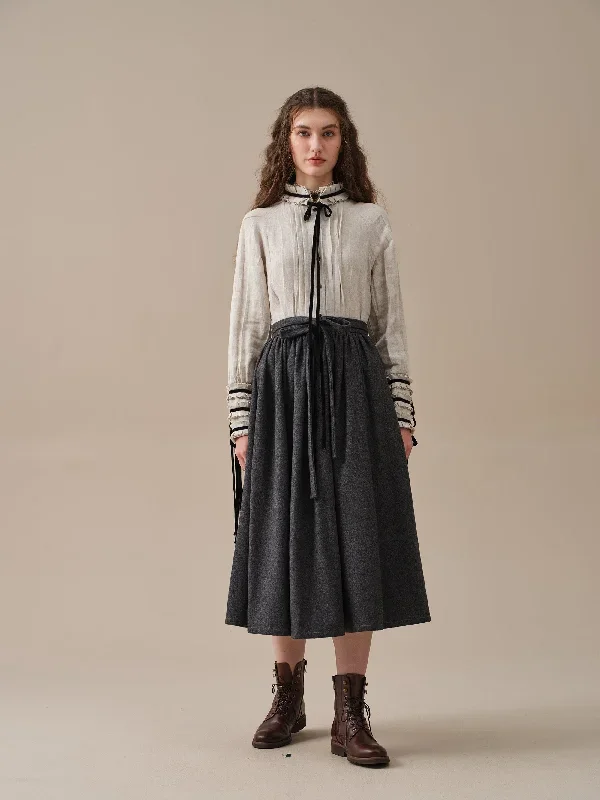 belted-wool-skirt-gray-skirt-pleated-wool-skirt-midi-wool-skirt-vintage-skirt-winter-warm-skirt-pockets-skirt-linennaive