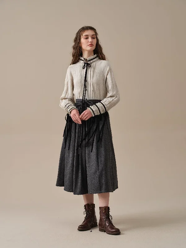 belted-wool-skirt-gray-skirt-pleated-wool-skirt-midi-wool-skirt-vintage-skirt-winter-warm-skirt-pockets-skirt-linennaive