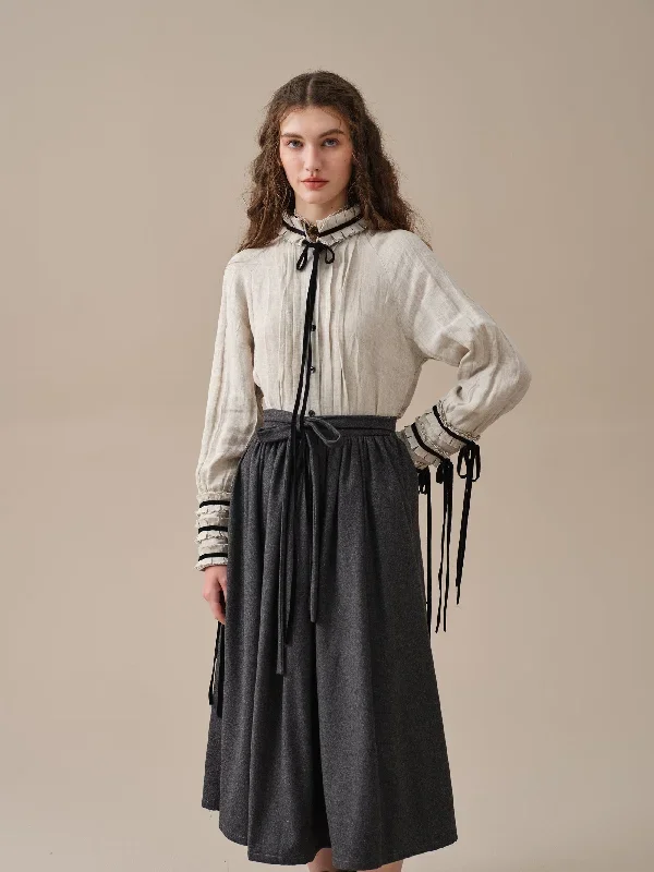 belted-wool-skirt-gray-skirt-pleated-wool-skirt-midi-wool-skirt-vintage-skirt-winter-warm-skirt-pockets-skirt-linennaive