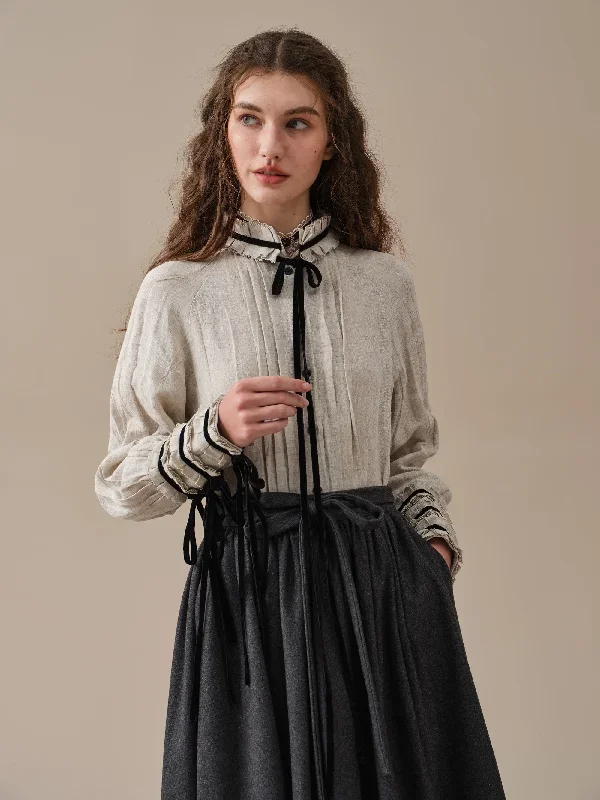 belted-wool-skirt-gray-skirt-pleated-wool-skirt-midi-wool-skirt-vintage-skirt-winter-warm-skirt-pockets-skirt-linennaive