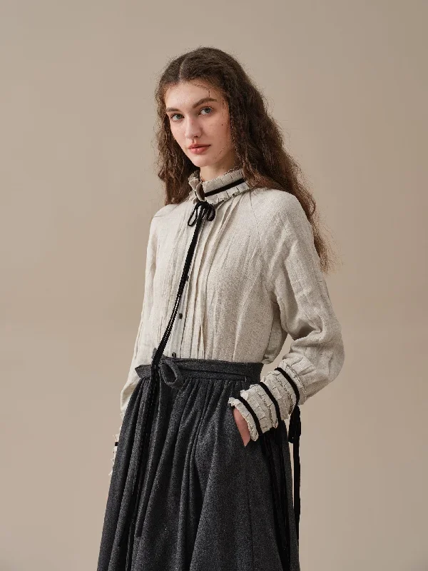 belted-wool-skirt-gray-skirt-pleated-wool-skirt-midi-wool-skirt-vintage-skirt-winter-warm-skirt-pockets-skirt-linennaive