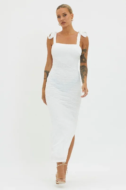 Bindi Puckered Tied Strap Dress White