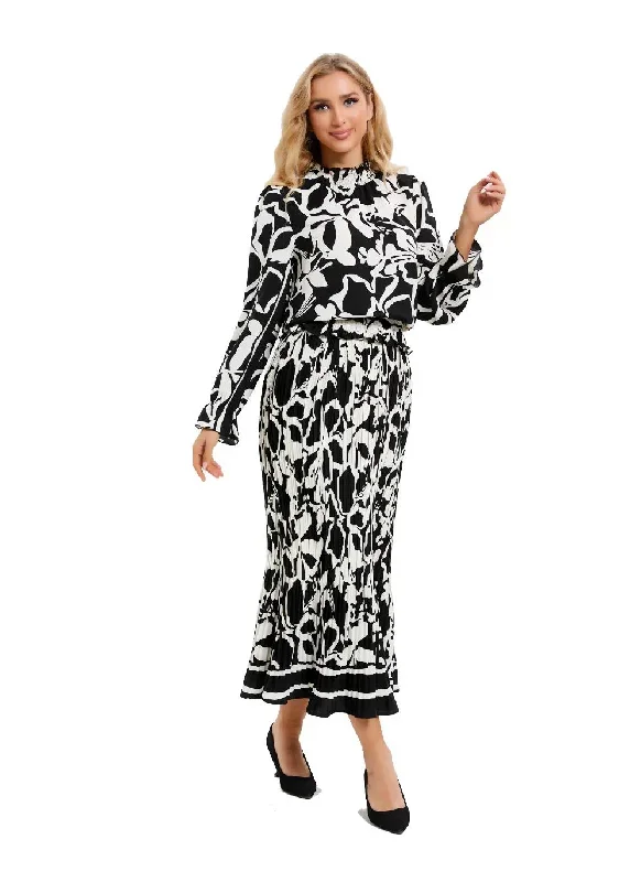 black-and-white-floral-midi-dress-set