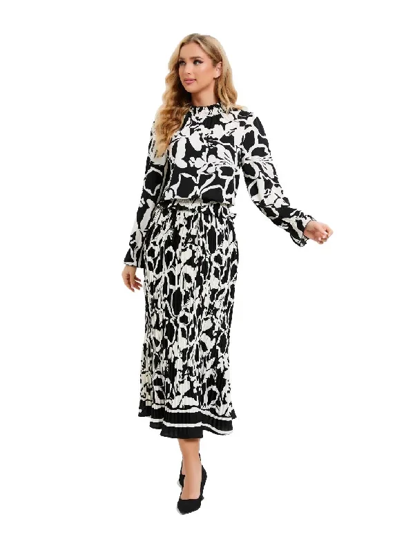 black-and-white-floral-midi-dress-set