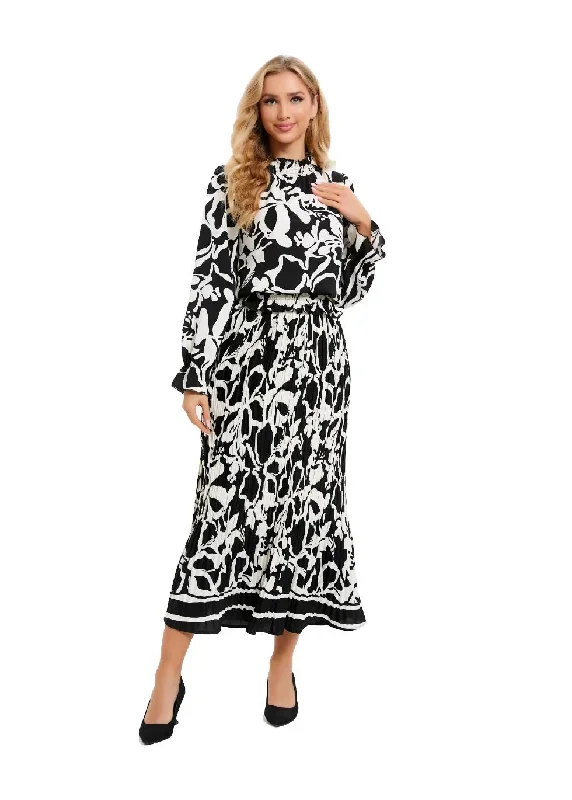 black-and-white-floral-midi-dress-set