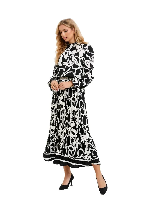 black-and-white-floral-midi-dress-set