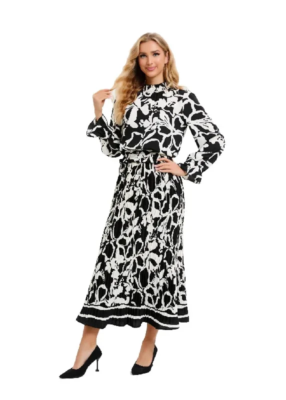 black-and-white-floral-midi-dress-set