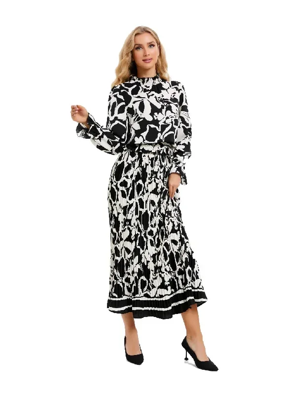 black-and-white-floral-midi-dress-set