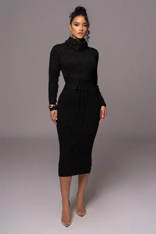 Black Aubrey Turtleneck Sweater Dress