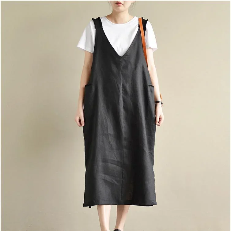 black casual linen dresses oversize stylish sundress sleeveless maxi dress