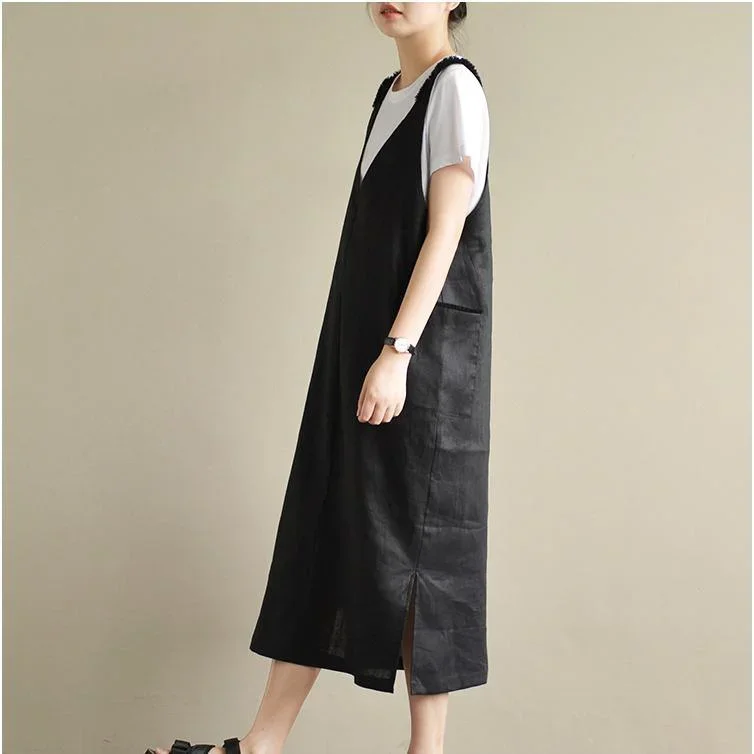 black-casual-linen-dresses-oversize-stylish-sundress-sleeveless-maxi-dress