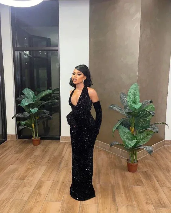 Black Mermaid Sequin Formal Evening Dress Black Girl Prom Dress