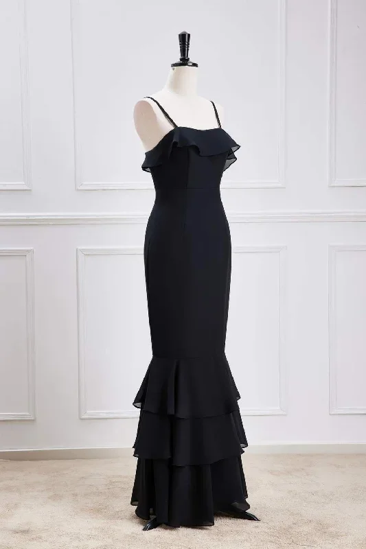 black-straps-ruffle-multi-layer-chiffon-maxi-dress