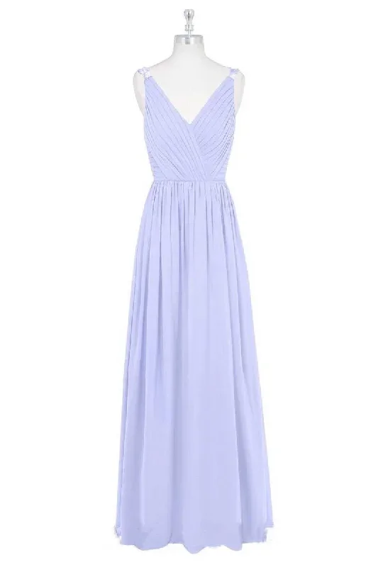 Lavender V-Neck Backless A-Line Long Bridesmaid Dress