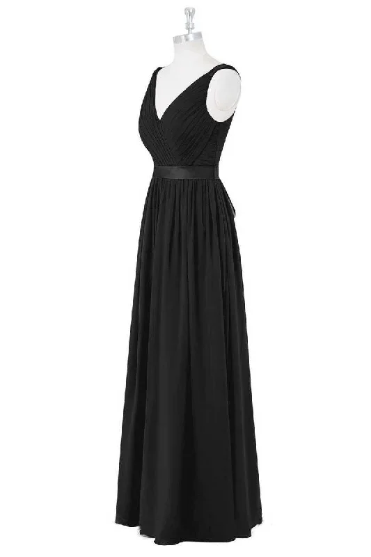 black-v-neck-backless-a-line-long-bridesmaid-dress