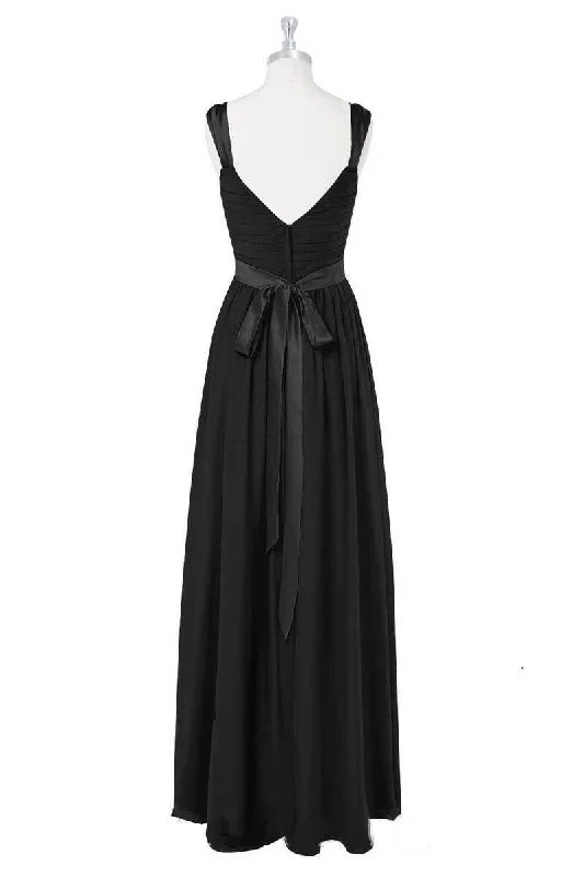 black-v-neck-backless-a-line-long-bridesmaid-dress