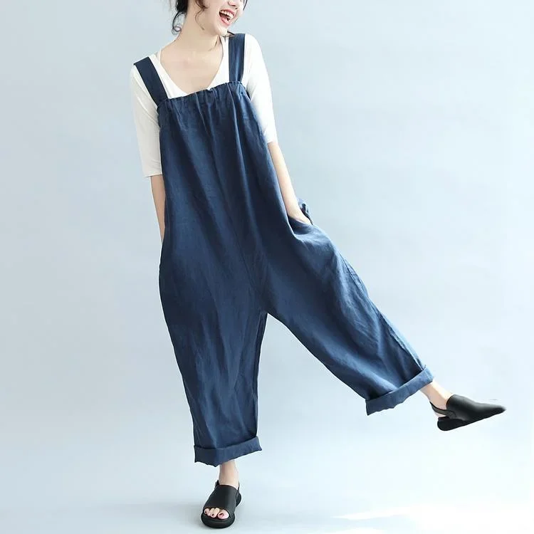 blue casual linen pants plus size stylish jumpsuit pants