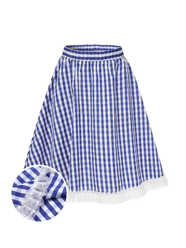 [Pre-Sale]  Blue & White 1950s Lace Patchwork Plaid Skirt