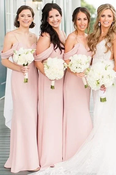 Blush Pink Off-the-Shoulder Sweetheart Bridesmaid Dress