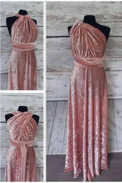 Blush Pink Velvet Infinity Convertible Bridesmaid Dress