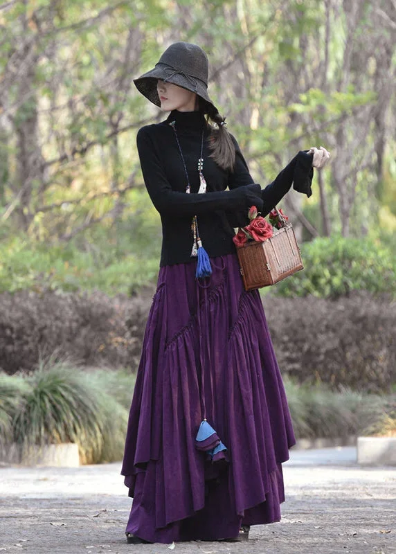 bohemian-blue-wrinkled-asymmetrical-lace-up-corduroy-skirt-spring