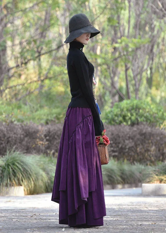 bohemian-blue-wrinkled-asymmetrical-lace-up-corduroy-skirt-spring