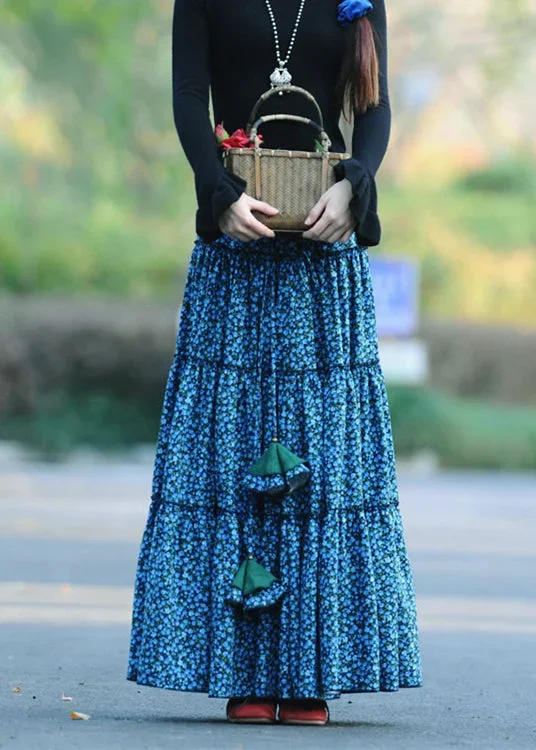 bohemian-blue-wrinkled-print-patchwork-corduroy-skirts-spring